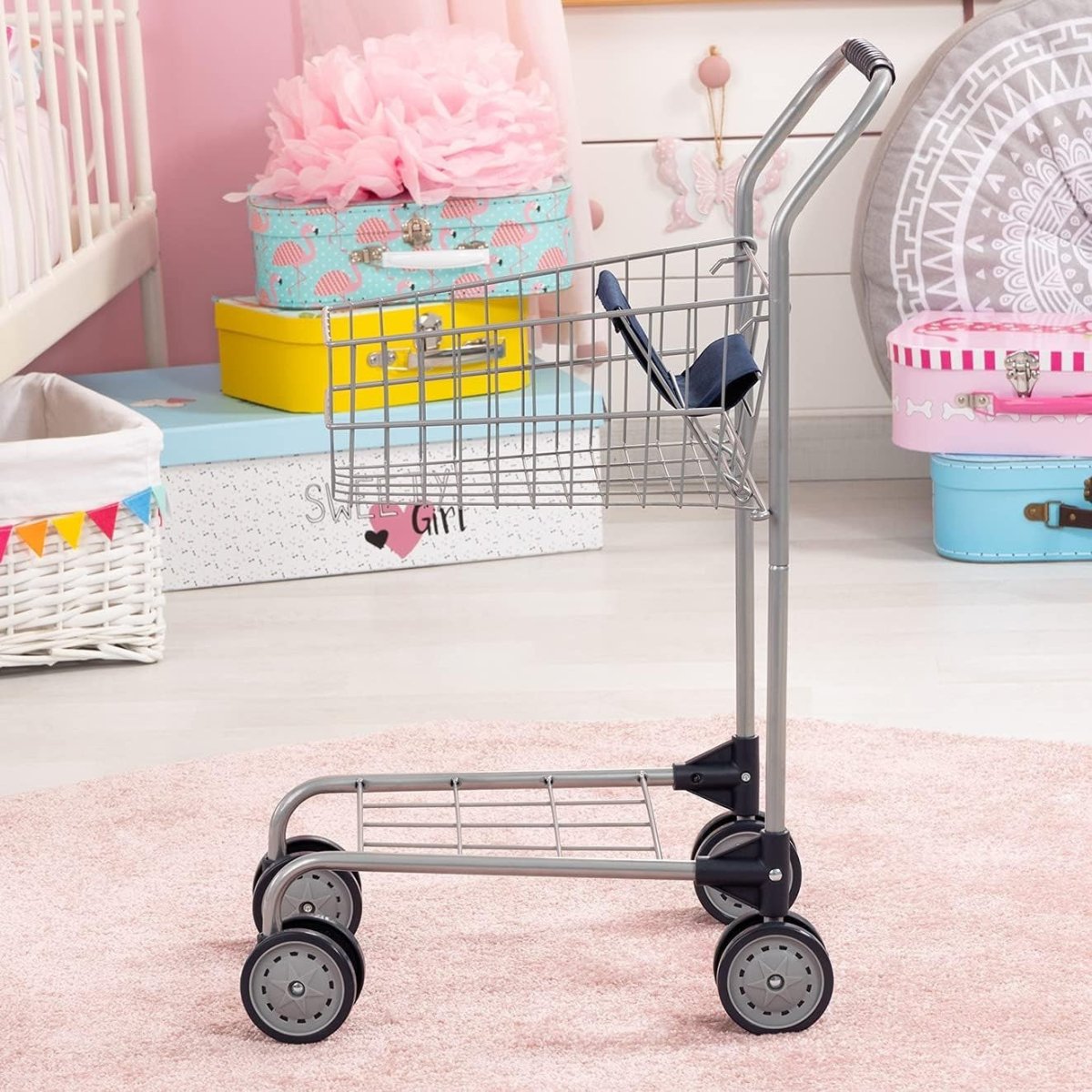 Kids Shopping Trolley Toy Supermarket Cart With Swivel Wheels - Kwikley