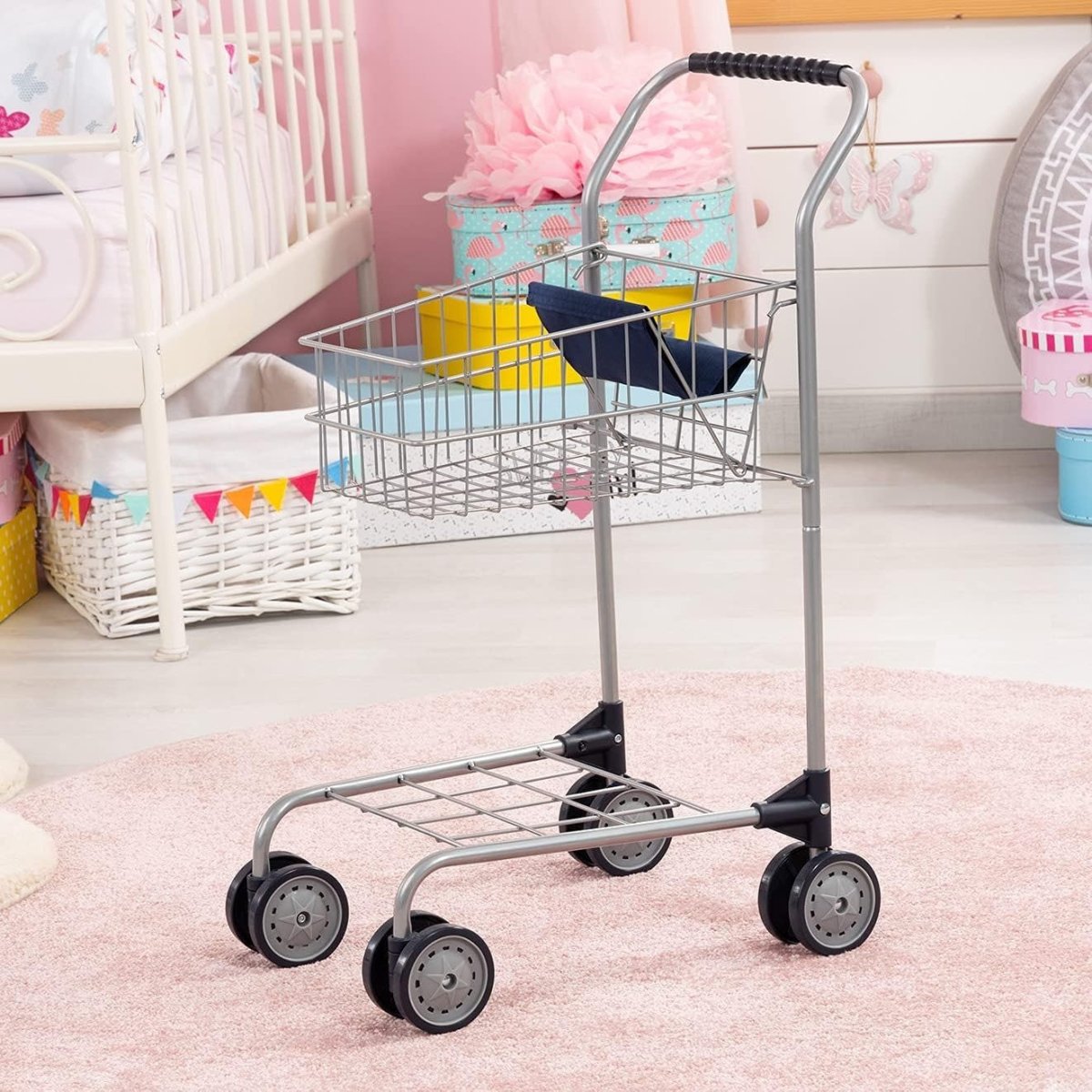 Kids Shopping Trolley Toy Supermarket Cart With Swivel Wheels - Kwikley