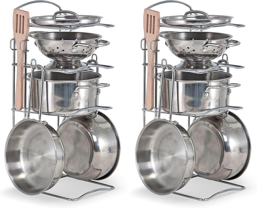 Kids Stainless Steel Pots Pans Play Kitchen Accessories Cooking Set - Kwikley