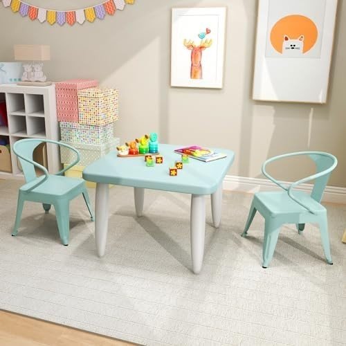 Kids Table and Chairs Set Toddler Activity Furniture Playroom Nursery Blue - Kwikley