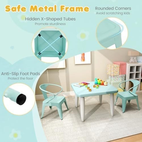 Kids Table and Chairs Set Toddler Activity Furniture Playroom Nursery Blue - Kwikley