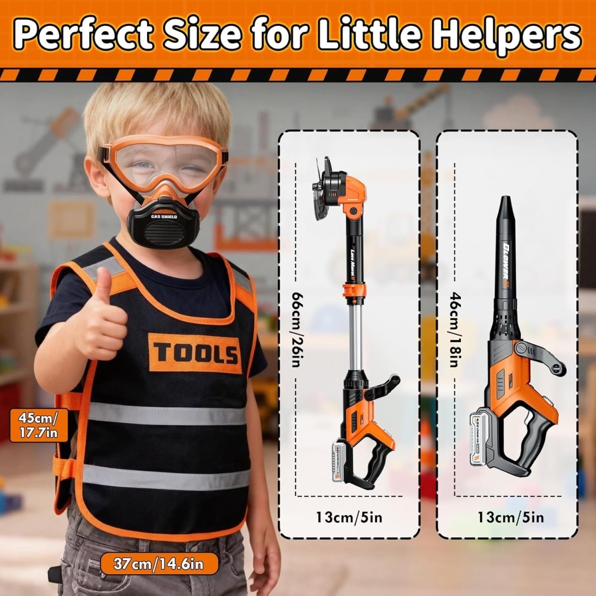 Kids Toy Leaf Blower & Lawn Tool Set with Vest Sound Lights Garden Play - Kwikley