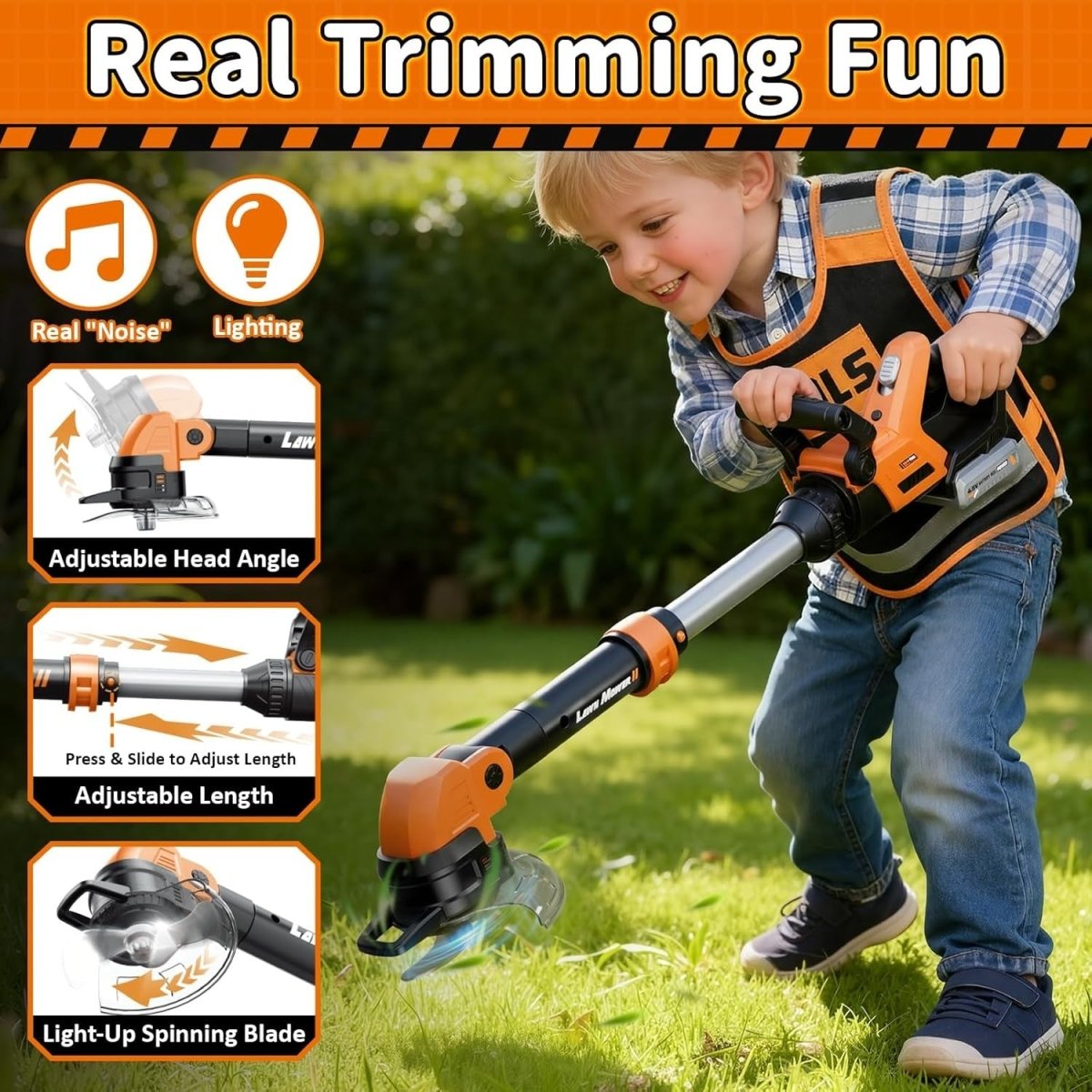 Kids Toy Leaf Blower & Lawn Tool Set with Vest Sound Lights Garden Play - Kwikley