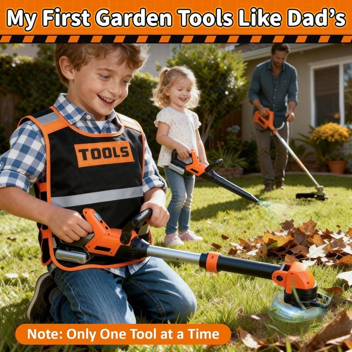 Kids Toy Leaf Blower & Lawn Tool Set with Vest Sound Lights Garden Play - Kwikley