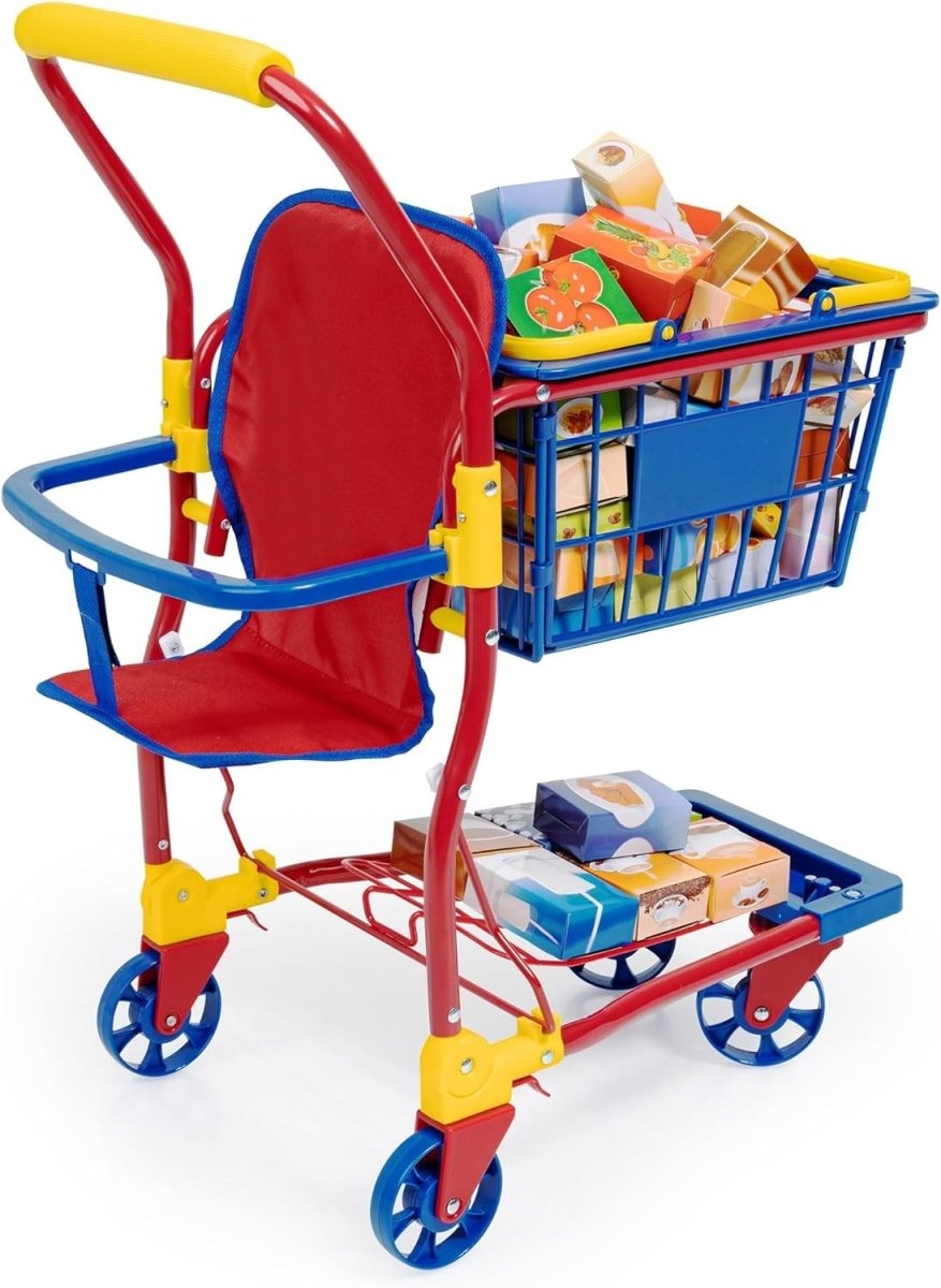 Kids Toy Shopping Cart Supermarket Trolley Play Set with Food Boxes - Kwikley