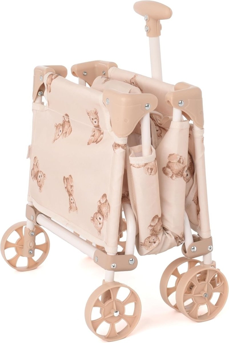 Kids Toy Wagon Dolls Pram Adjustable Handle Foldable Teddy Design - Kwikley