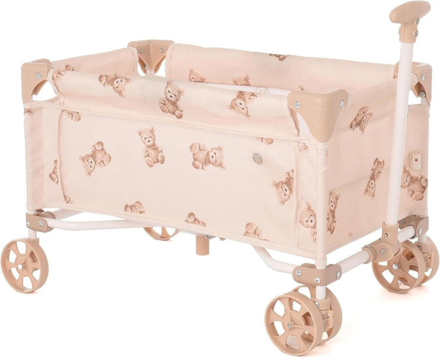 Kids Toy Wagon Dolls Pram Adjustable Handle Foldable Teddy Design - Kwikley