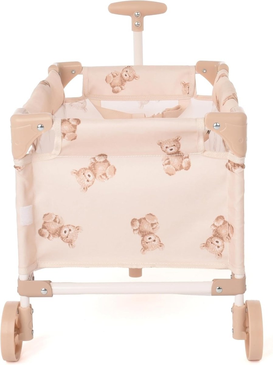 Kids Toy Wagon Dolls Pram Adjustable Handle Foldable Teddy Design - Kwikley