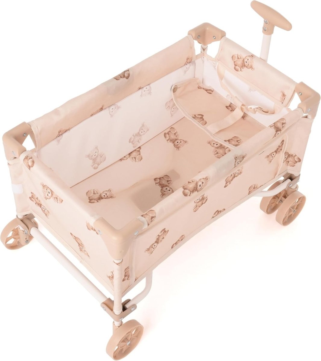 Kids Toy Wagon Dolls Pram Adjustable Handle Foldable Teddy Design - Kwikley