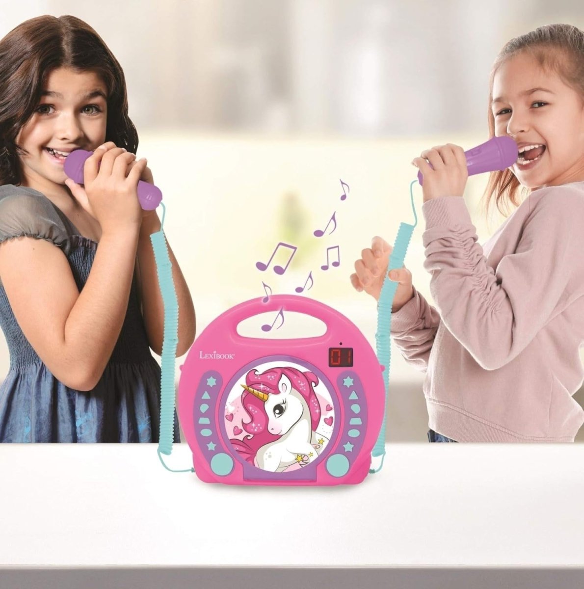 Kids Unicorn CD Player Karaoke Microphones Portable Music Player Pink - Kwikley