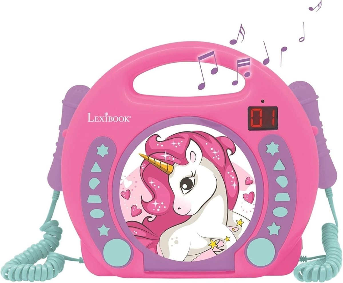 Kids Unicorn CD Player Karaoke Microphones Portable Music Player Pink - Kwikley