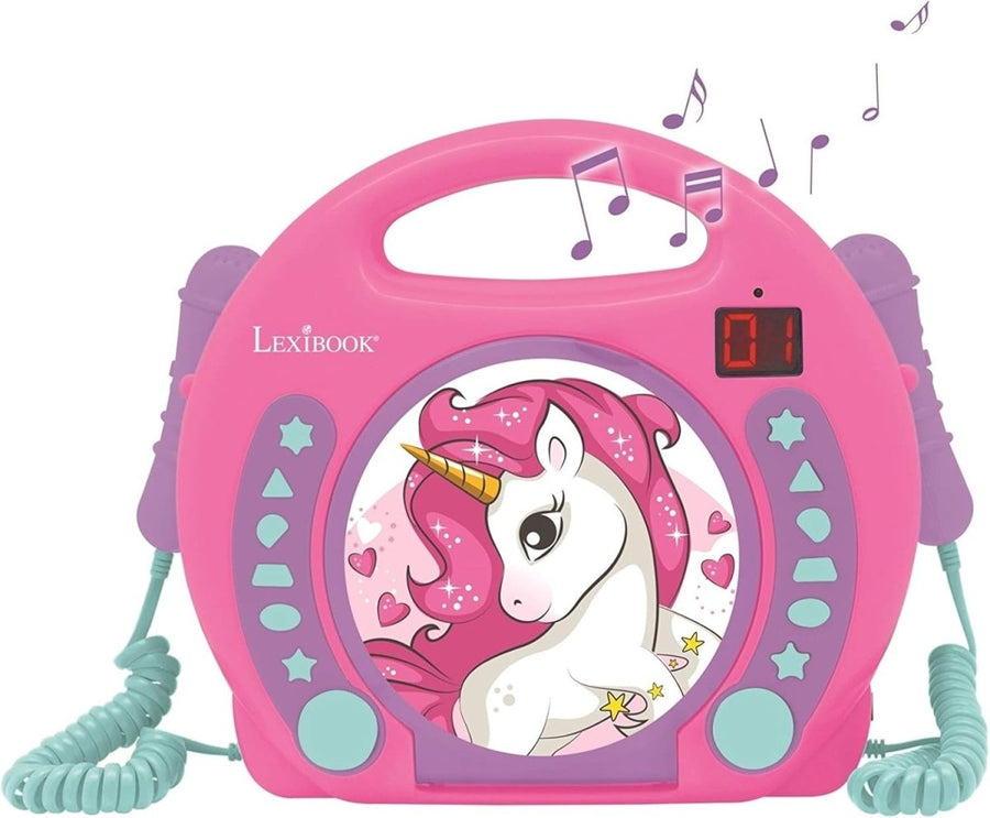 Kids Unicorn CD Player Karaoke Microphones Portable Music Player Pink - Kwikley