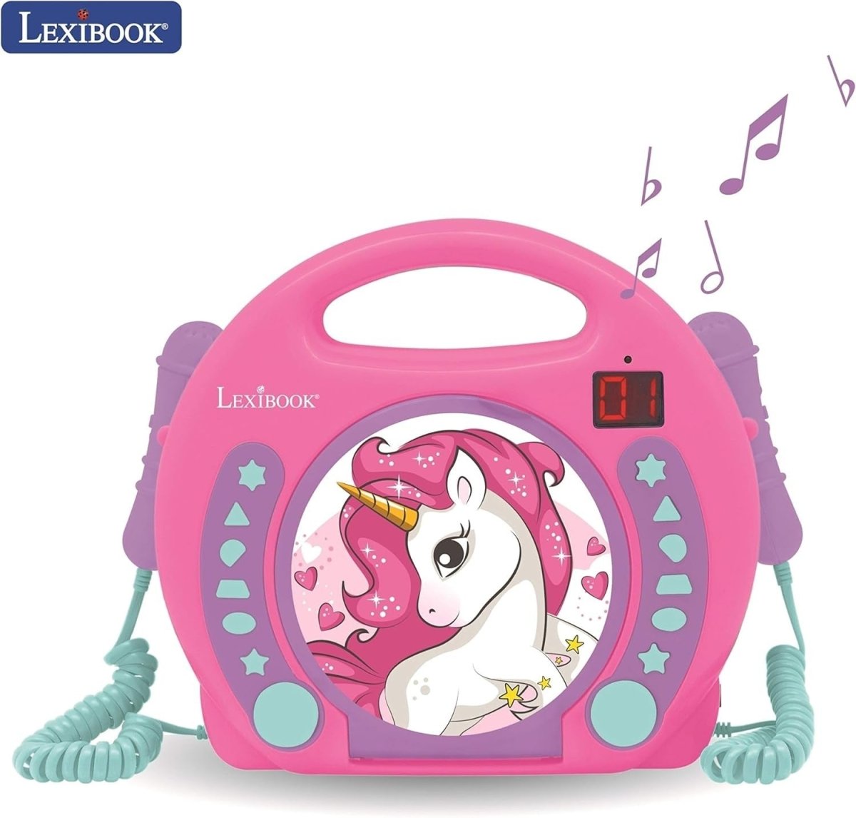 Kids Unicorn CD Player Karaoke Microphones Portable Music Player Pink - Kwikley