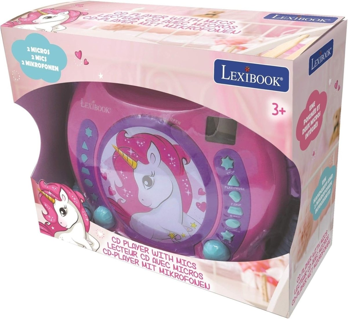 Kids Unicorn CD Player Karaoke Microphones Portable Music Player Pink - Kwikley