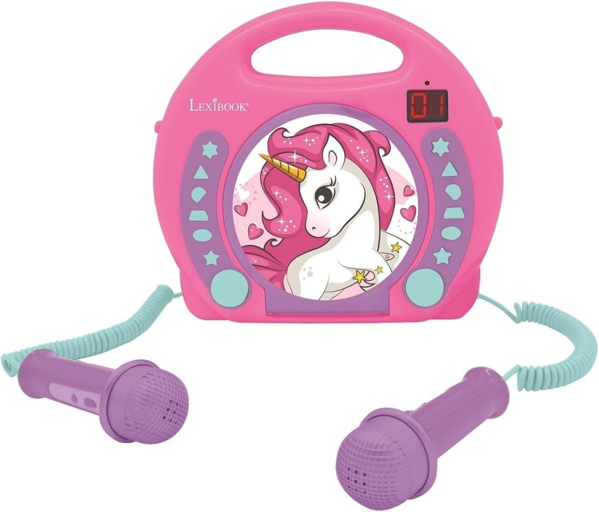 Kids Unicorn CD Player Karaoke Microphones Portable Music Player Pink - Kwikley