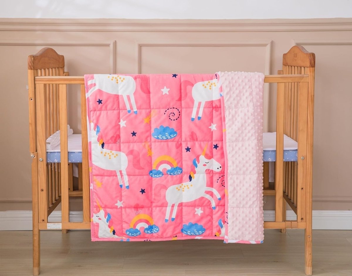 Kids Weighted Blanket Pink Unicorn 1.4kg 90x120cm Soft Calming Comfort - Kwikley