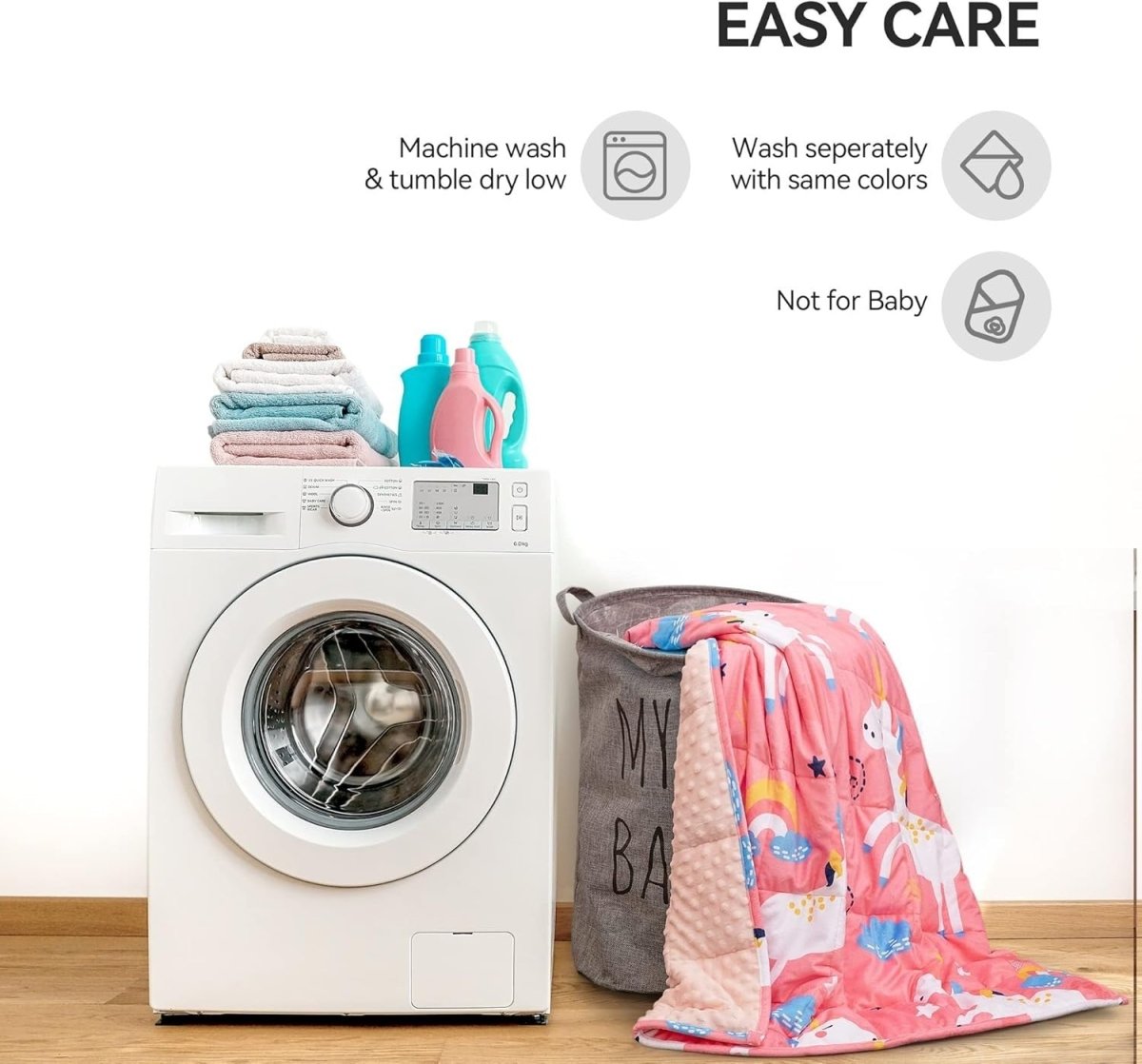Kids Weighted Blanket Pink Unicorn 1.4kg 90x120cm Soft Calming Comfort - Kwikley