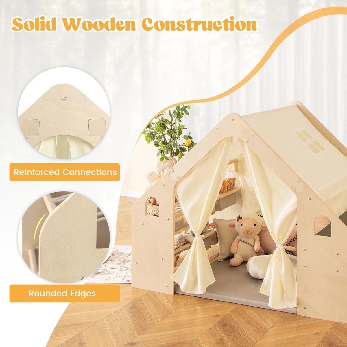 Kids Wooden Play Tent Space Theme with Table Chair Blackboard Set - Kwikley