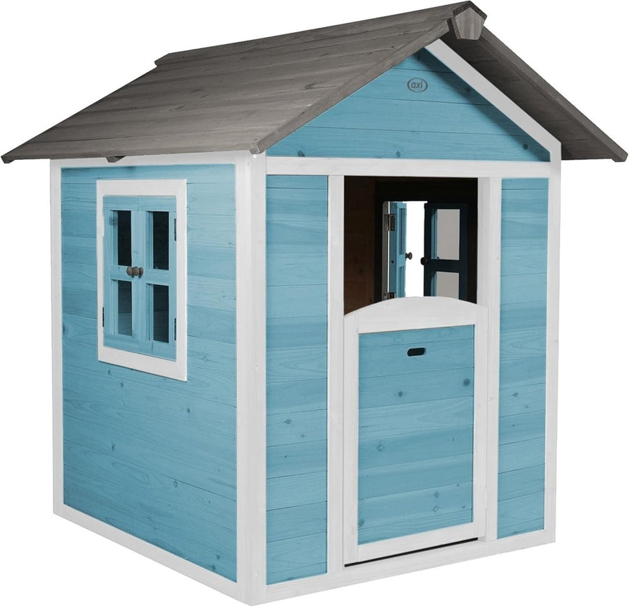 Kids Wooden Playhouse Outdoor Garden Lodge Blue w Windows Letterbox - Kwikley
