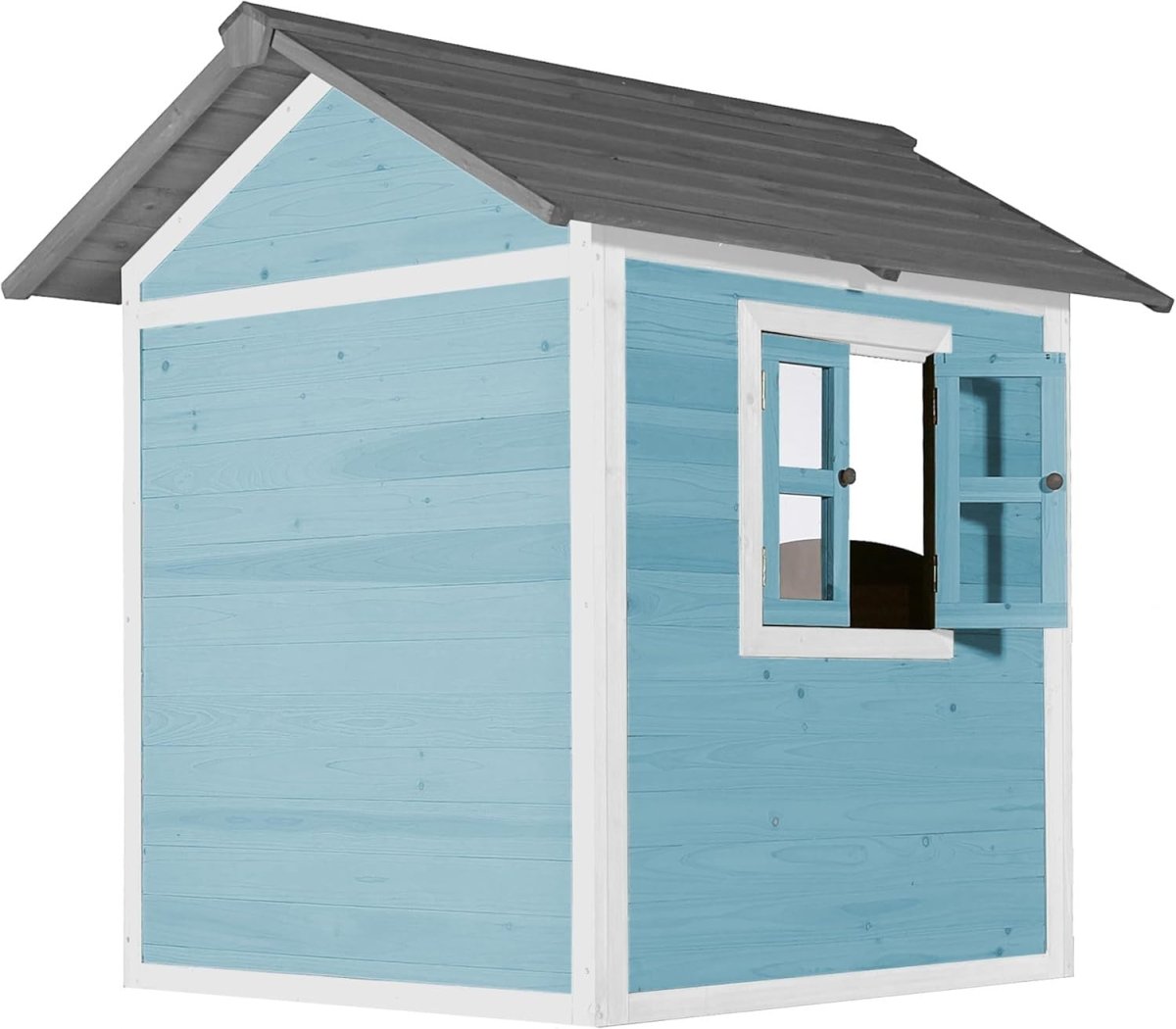 Kids Wooden Playhouse Outdoor Garden Lodge Blue w Windows Letterbox - Kwikley