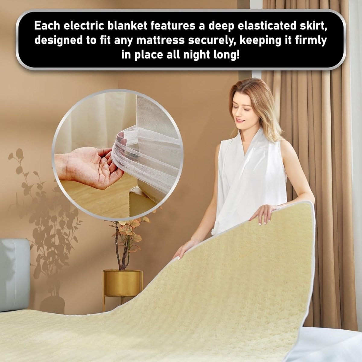 King Electric Heated Blanket Dual Control 9 Heat Timer Soft Fleece 203x152cm - Kwikley