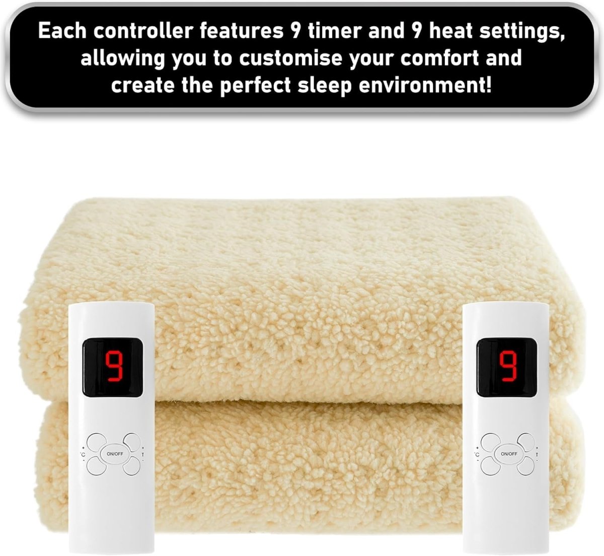 King Electric Heated Blanket Dual Control 9 Heat Timer Soft Fleece 203x152cm - Kwikley