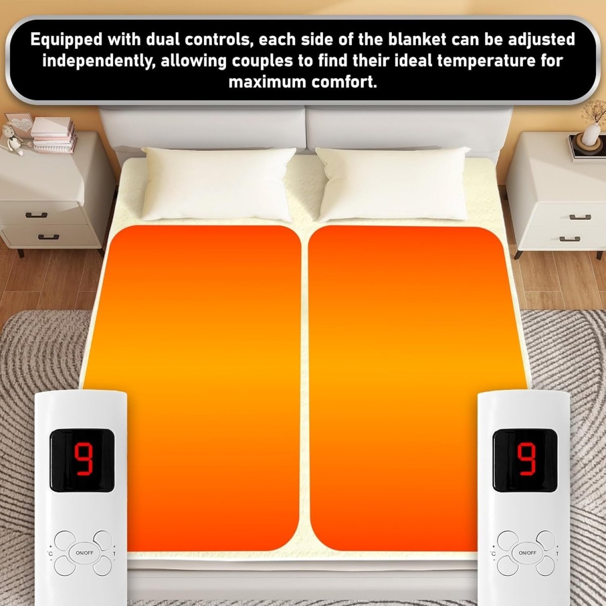 King Electric Heated Blanket Dual Control 9 Heat Timer Soft Fleece 203x152cm - Kwikley