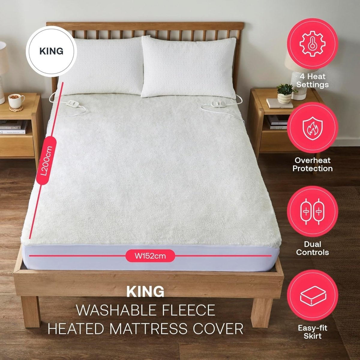 King Electric Heated Under Blanket Machine Washable Extra Foot Warmth - Kwikley