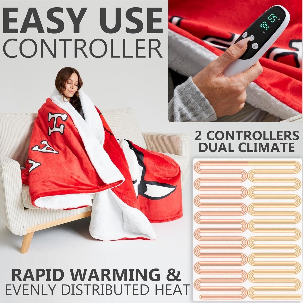 King Size Electric Heated Blanket 230x265cm Fleece 9 Heat Timer - Kwikley