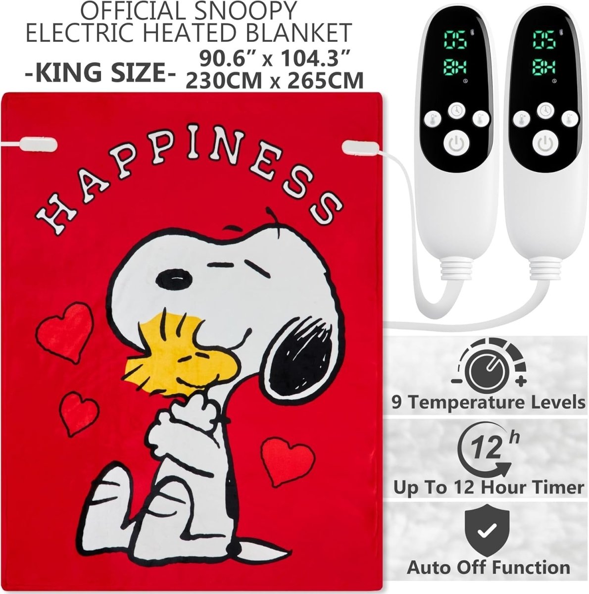 King Size Electric Heated Blanket 230x265cm Fleece 9 Heat Timer - Kwikley
