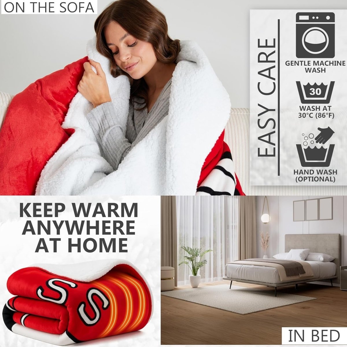King Size Electric Heated Blanket 230x265cm Fleece 9 Heat Timer - Kwikley