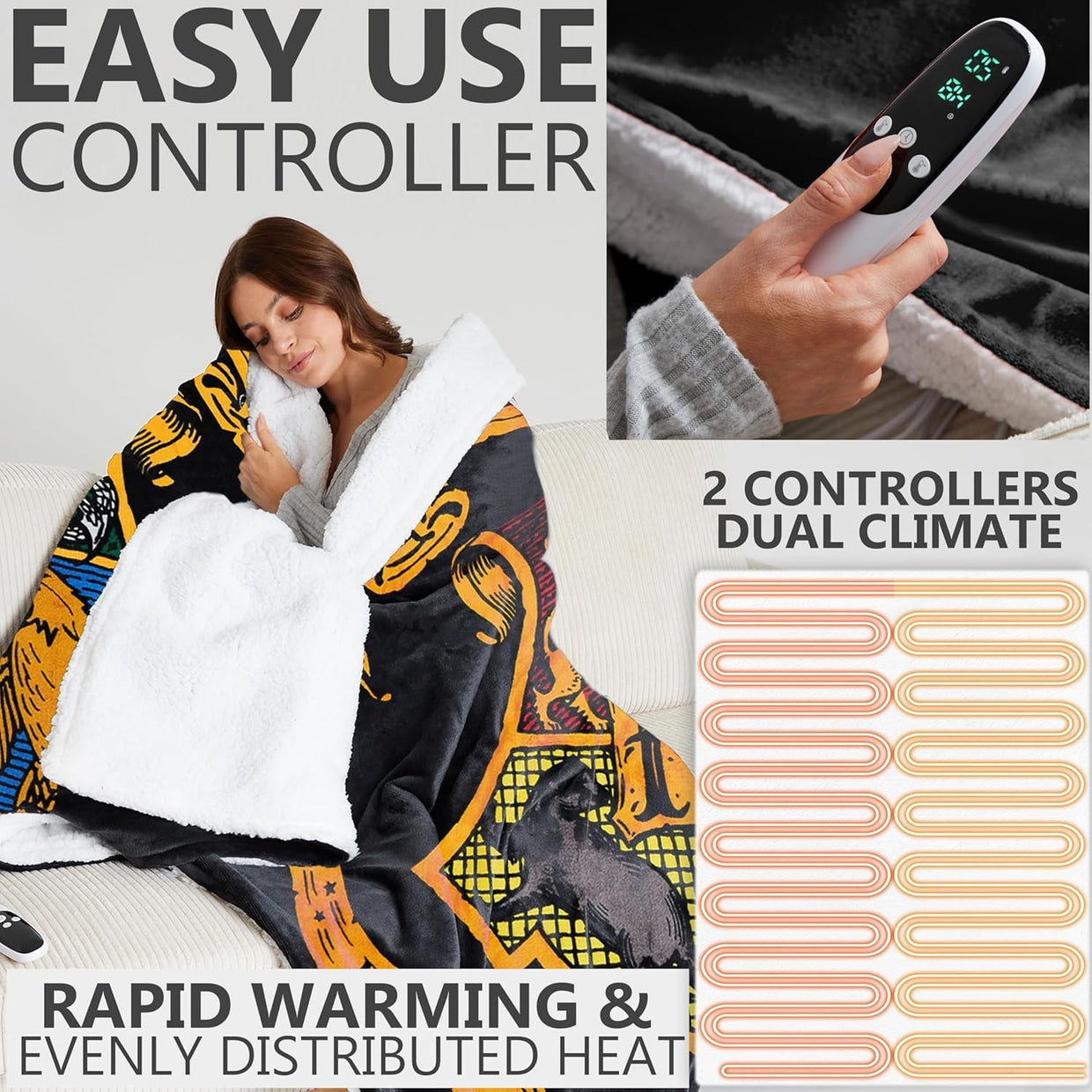 King Size Electric Heated Blanket 230x265cm Sherpa Fleece 9 Timer - Kwikley