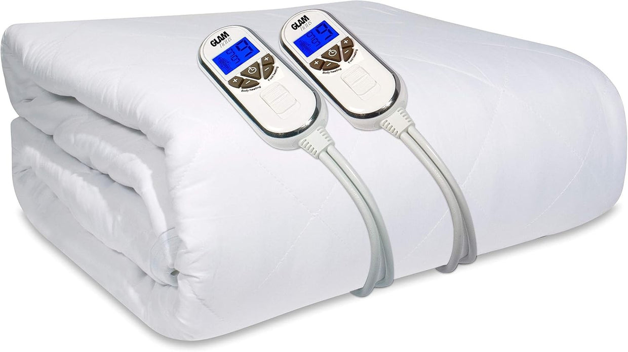 King Size Electric Heated Underblanket Dual Control White Fitted Washable - Kwikley
