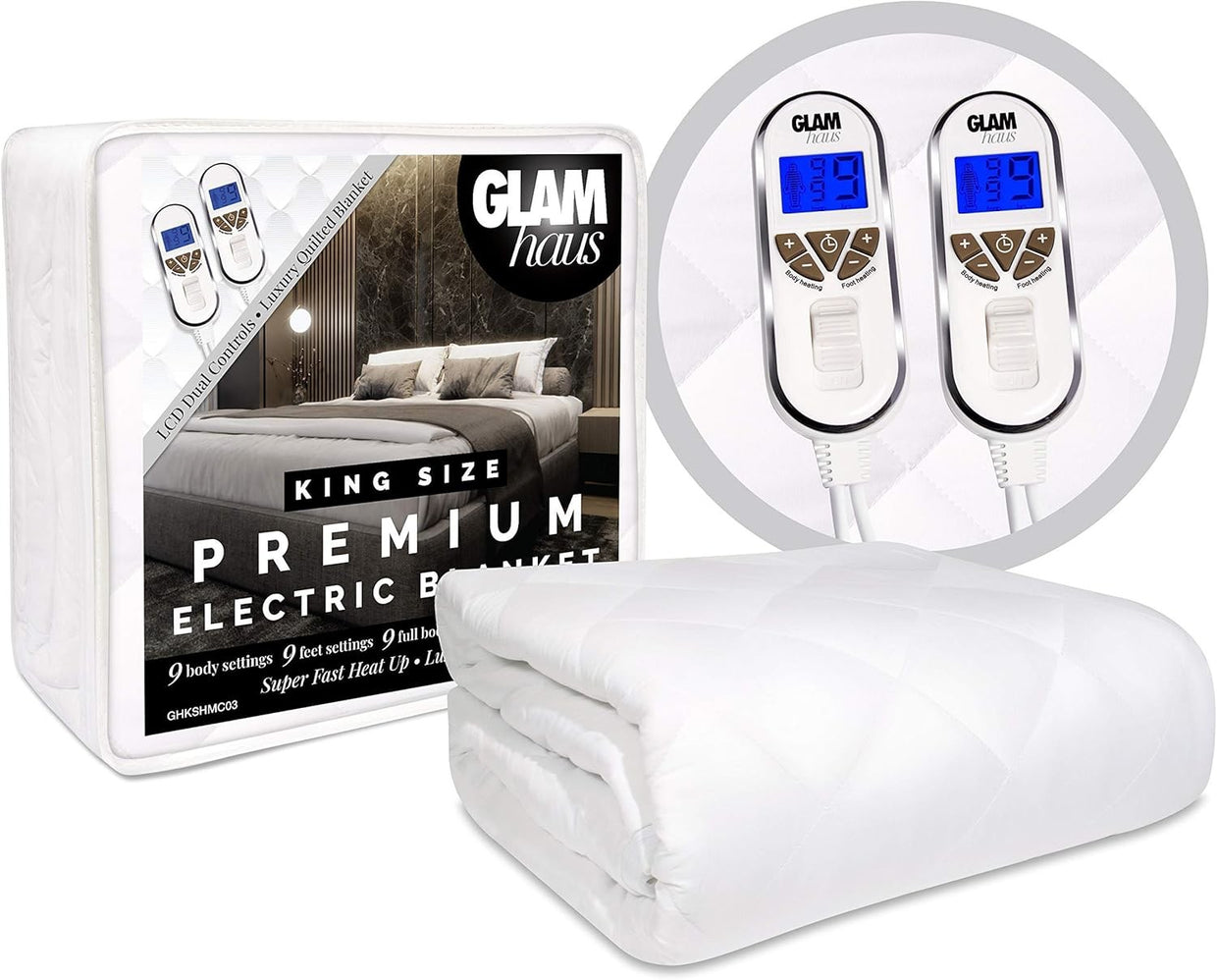 King Size Electric Heated Underblanket Dual Control White Fitted Washable - Kwikley