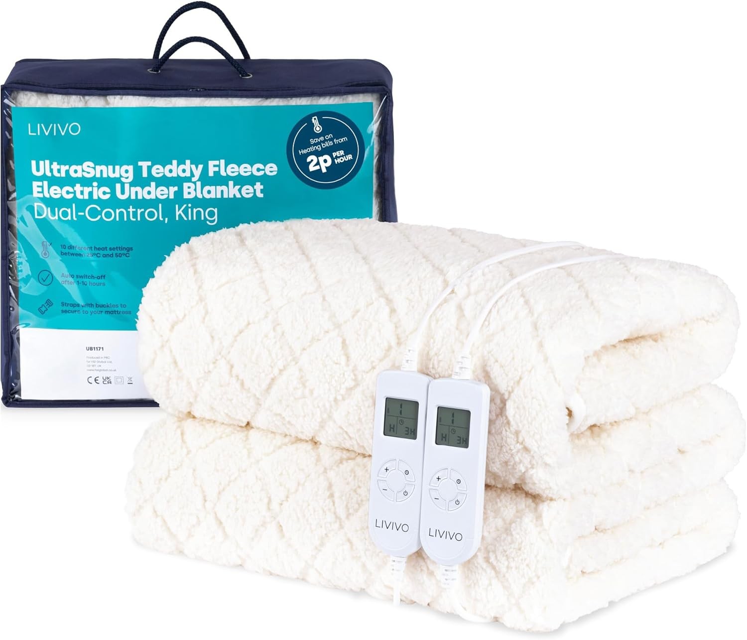 King Size Electric Under Blanket Dual Control Teddy Fleece Fast Heat 165x137cm - Kwikley