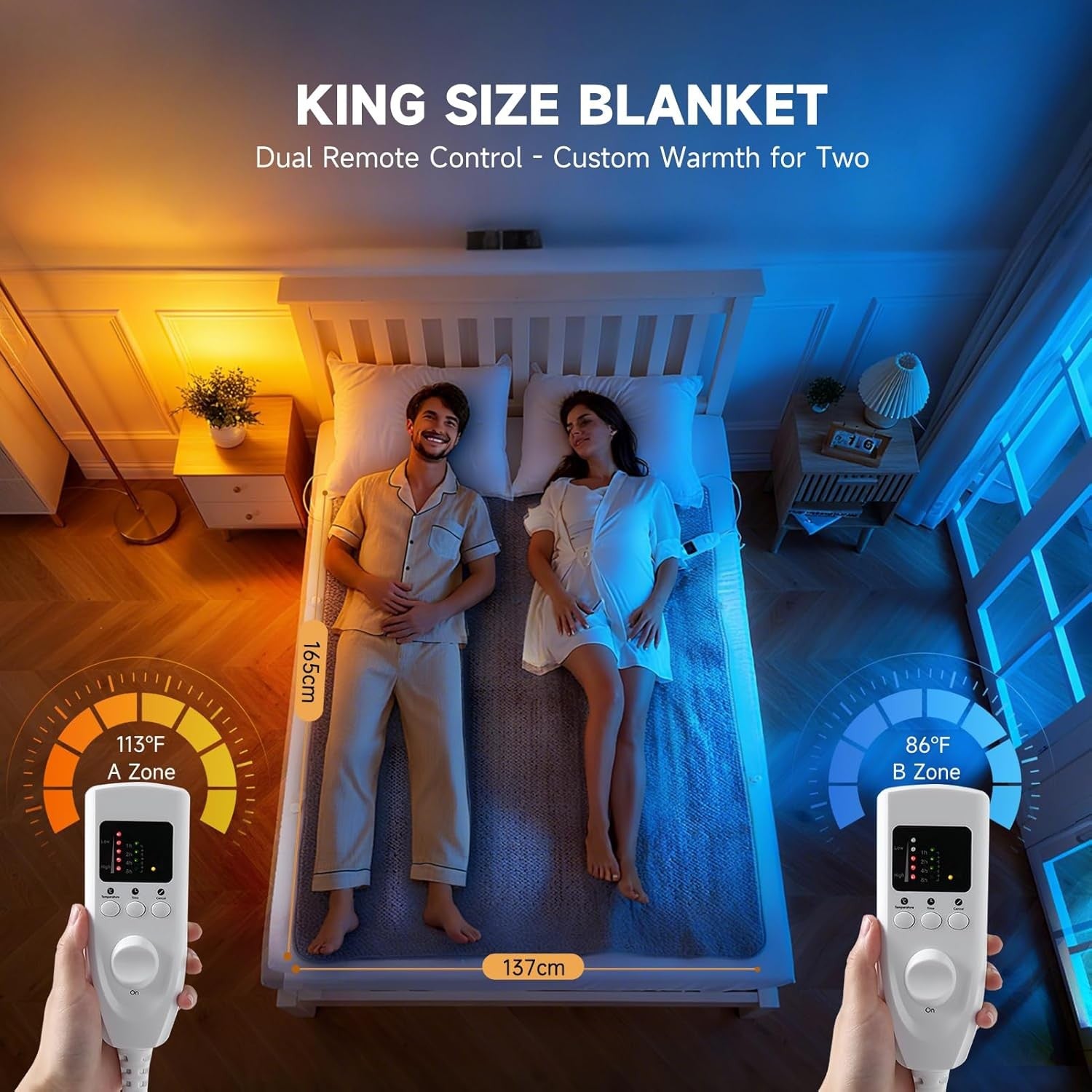 King Size Electric Underblanket Dual Control 5 Heat Timer Washable Bed Warmer - Kwikley
