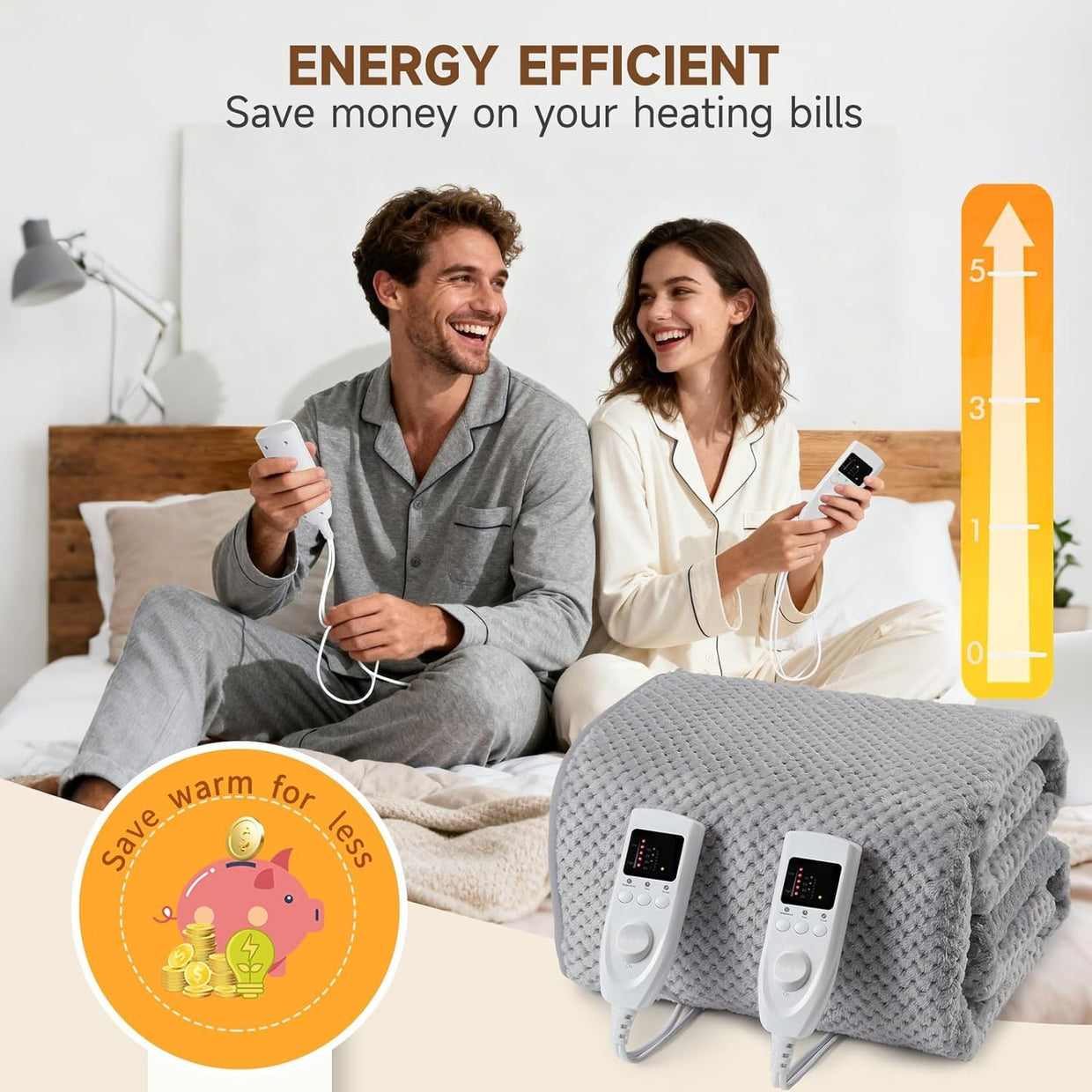 King Size Electric Underblanket Dual Control 5 Heat Timer Washable Bed Warmer - Kwikley