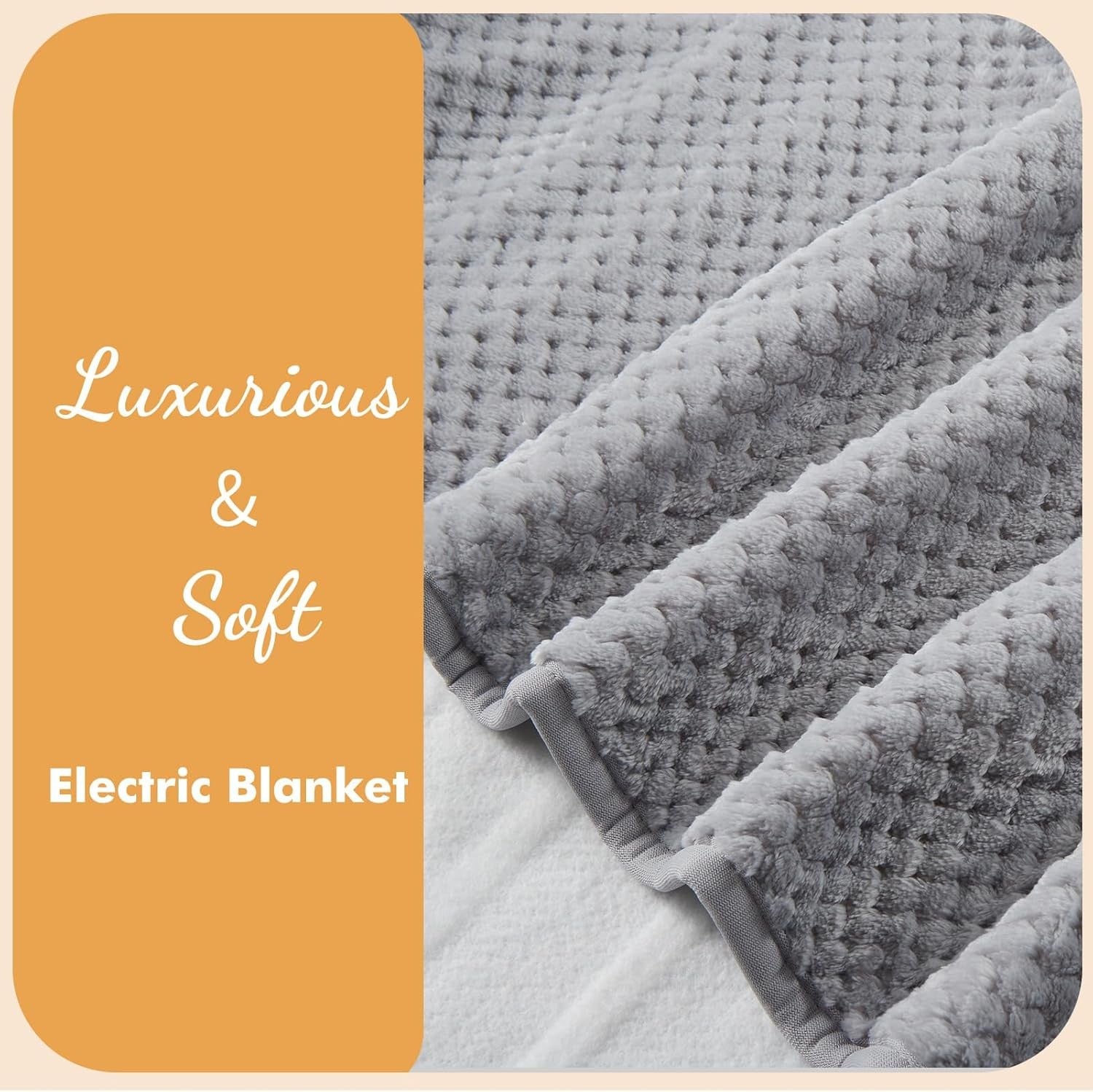 King Size Electric Underblanket Dual Control 5 Heat Timer Washable Bed Warmer - Kwikley