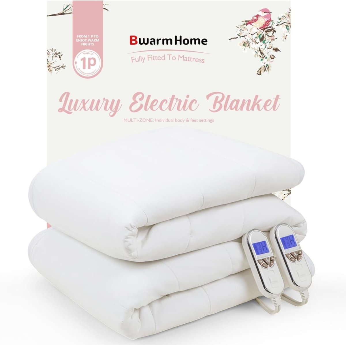 King Size Electric Underblanket Dual Control 9 Heat Settings Washable - Kwikley