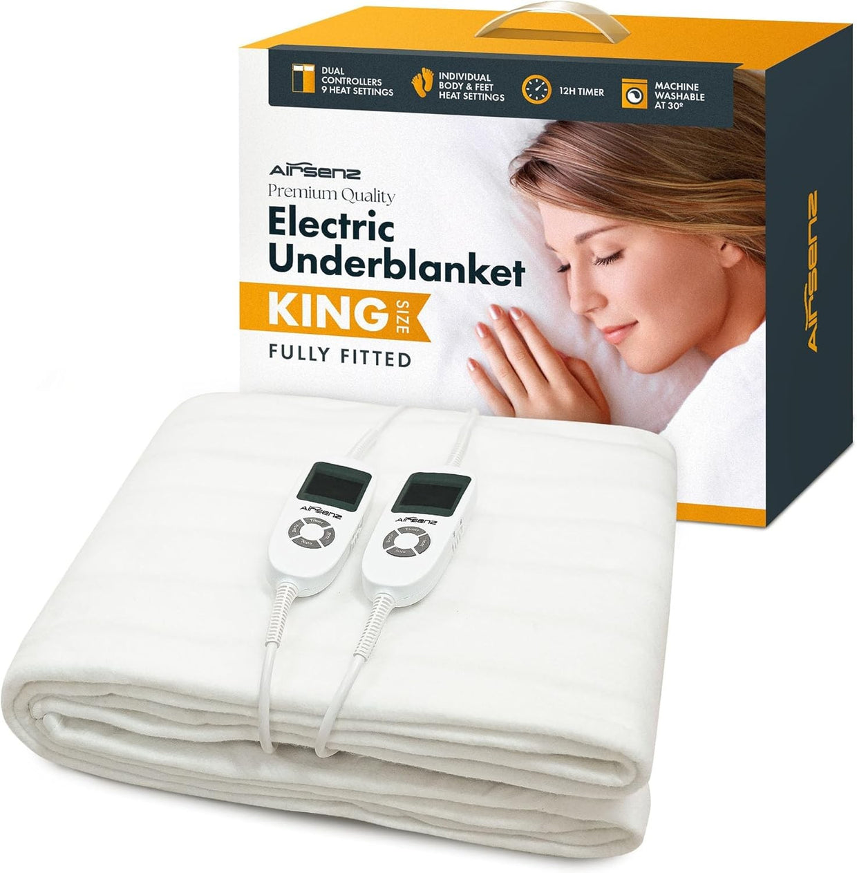 King Size Electric Underblanket Dual Control Fitted Mattress Heater 9 Levels - Kwikley