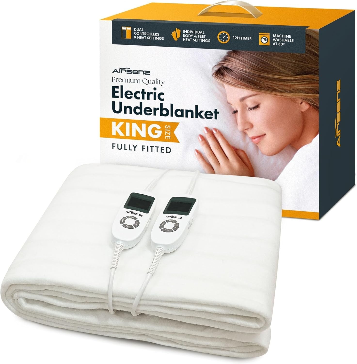 King Size Electric Underblanket Dual Control Fitted Mattress Heater 9 Levels - Kwikley