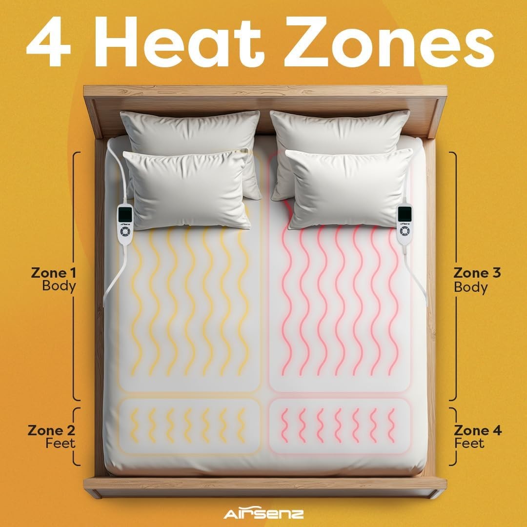 King Size Electric Underblanket Dual Control Fitted Mattress Heater 9 Levels - Kwikley