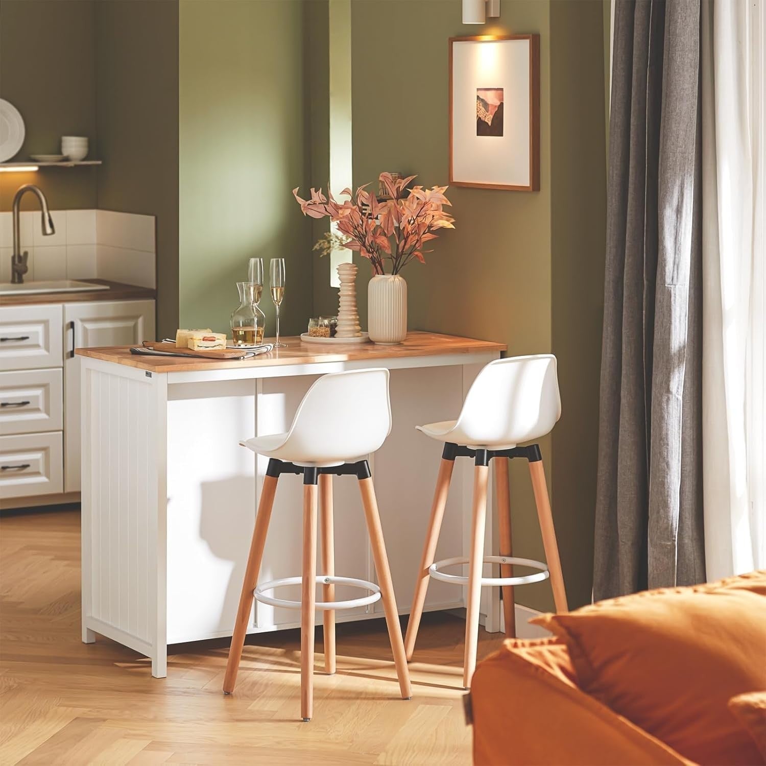 Kitchen Island Bar Table w/ Drawers, Wine Rack & Rattan Baskets Storage - Kwikley