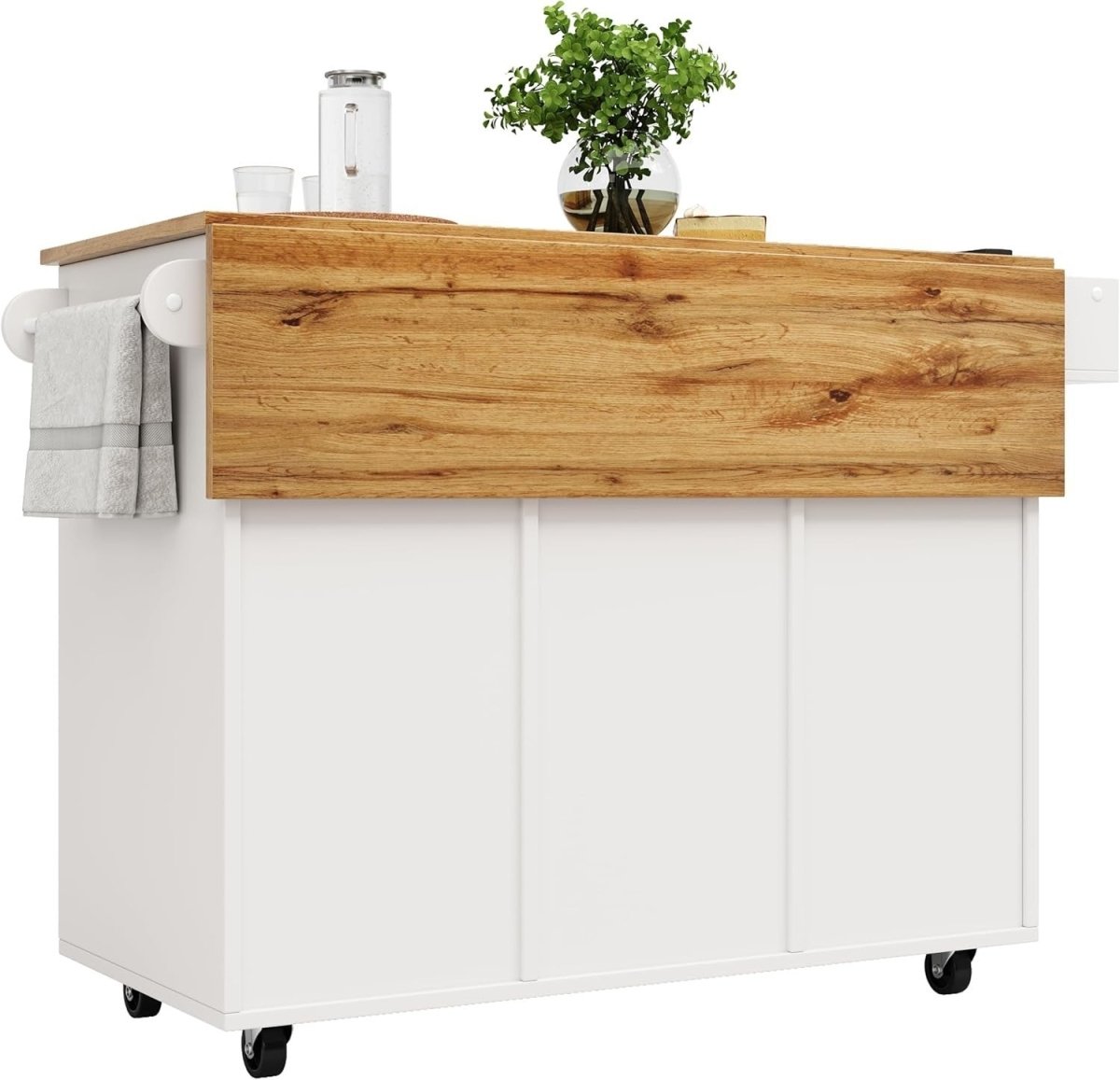 Kitchen Island Cart Drop Leaf Table Wine Rack - Kwikley