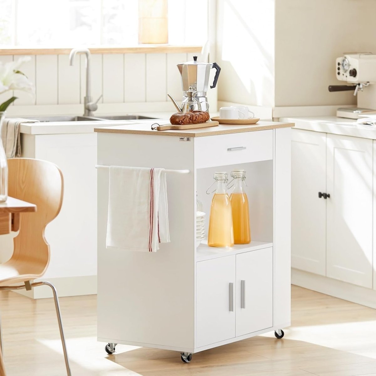 Kitchen Island Cart on Wheels w Drawer Cupboard - Kwikley
