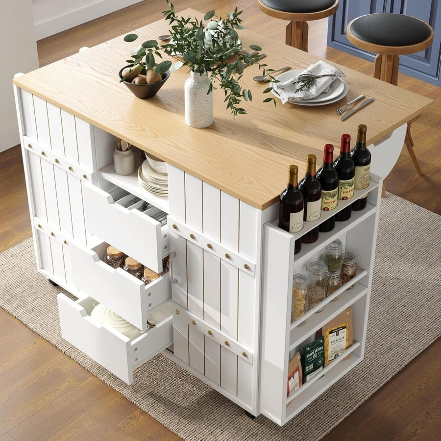 Kitchen Island Cart w Fold Out Table Sliding Doors - Kwikley