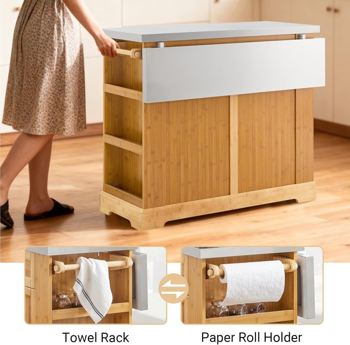 Kitchen Island on Wheels Extendable Stainless Steel Top - Kwikley