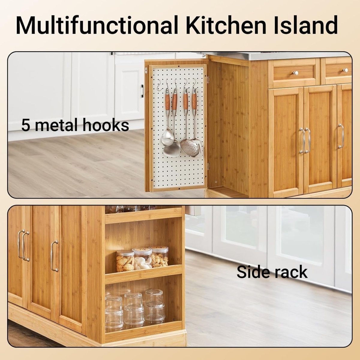 Kitchen Island on Wheels Extendable Stainless Steel Top - Kwikley