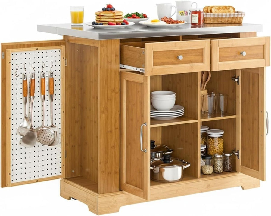 Kitchen Island on Wheels Extendable Stainless Steel Top - Kwikley