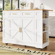 Kitchen Island on Wheels with Foldable Worktop, Drawers & Dual Storage Racks - Kwikley